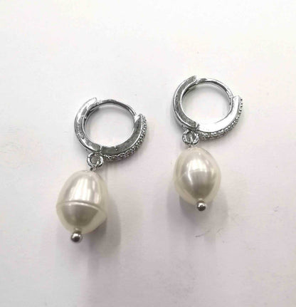 Aro Argolla Bañado en Oro 18k o Bañado en Plata con Colgante de Perla de Río