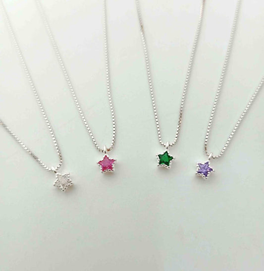Collar Plata925 Estrella Mini Circon Colores