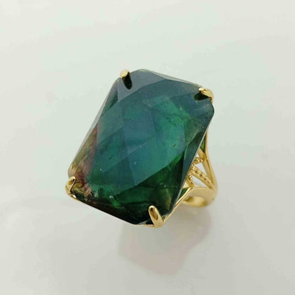 Anillo Bañado en Oro Piedra Rectanculo Colores