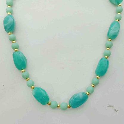 Collar Bañado en Oro 18k Piezas Acrílicas Grandes Turquesa y Menta Boho 45+5cm