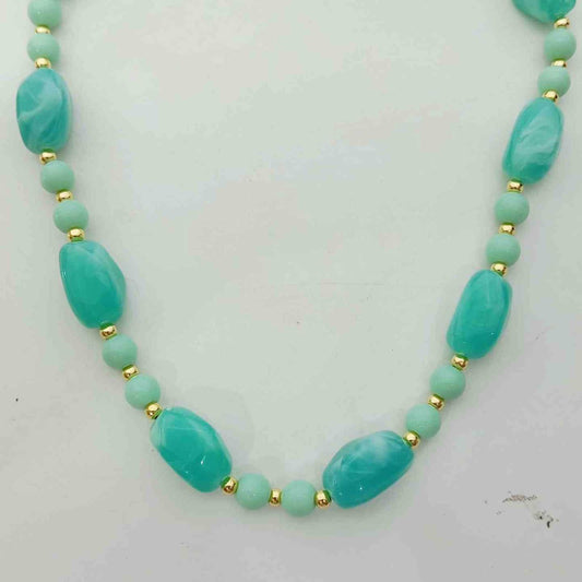 Collar Bañado en Oro 18k Piezas Acrílicas Grandes Turquesa y Menta Boho 45+5cm