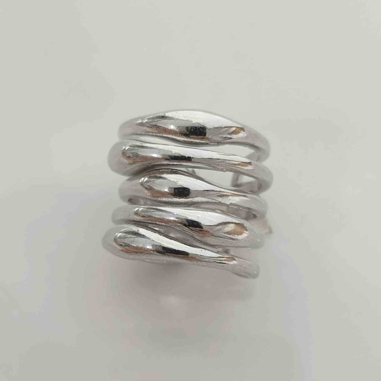 Anillo Bañado en Plata 5 Lineas Ajustable