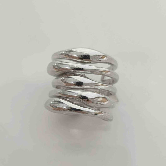 Anillo Bañado en Plata 5 Lineas Ajustable