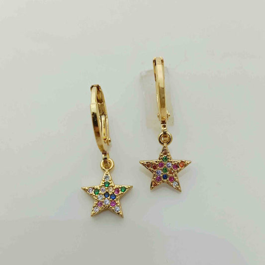 Aro Bañado Oro Argolla Colgante Estrella