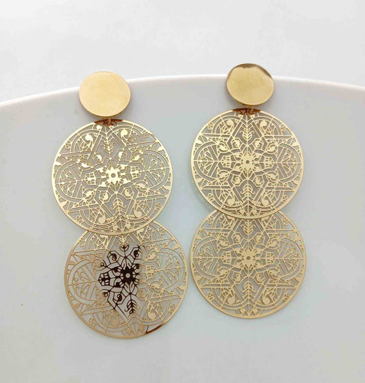 Aro Dorado Colgante Dos Circulo Mandalas