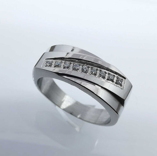 Anillo Acero inoxidable Plateado Rectangular Linea Circones Diagonal