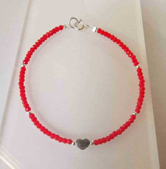 Pulsera Plata925 y Mostacilla Rojo