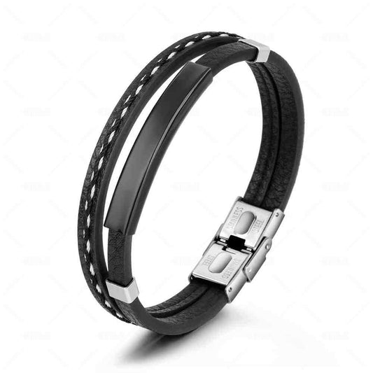 Pulsera Hombre Cuero Negro Medio Negro