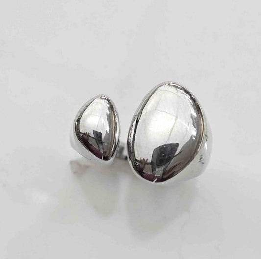 Anillo Bañado En Plata 2 Redondo Irrcular Ajustable