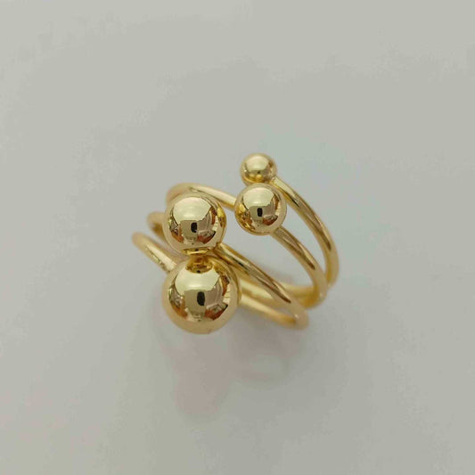 Anillo Bañado Oro 4 Pelotitas en Lineas Royo Ajustable