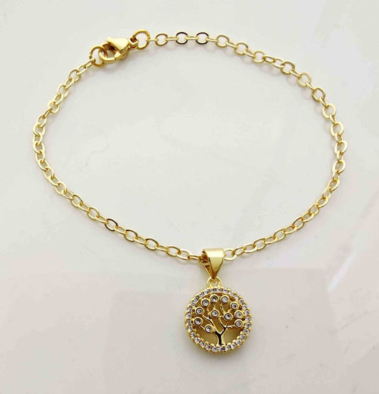 Pulsera Bañado en Oro Colg. Arbol Circones