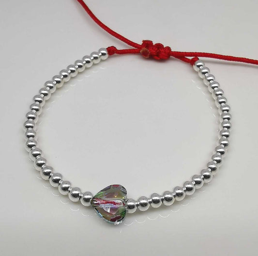 Pulsera Plata Hilo Rojo Pelotita Cristal Sultito
