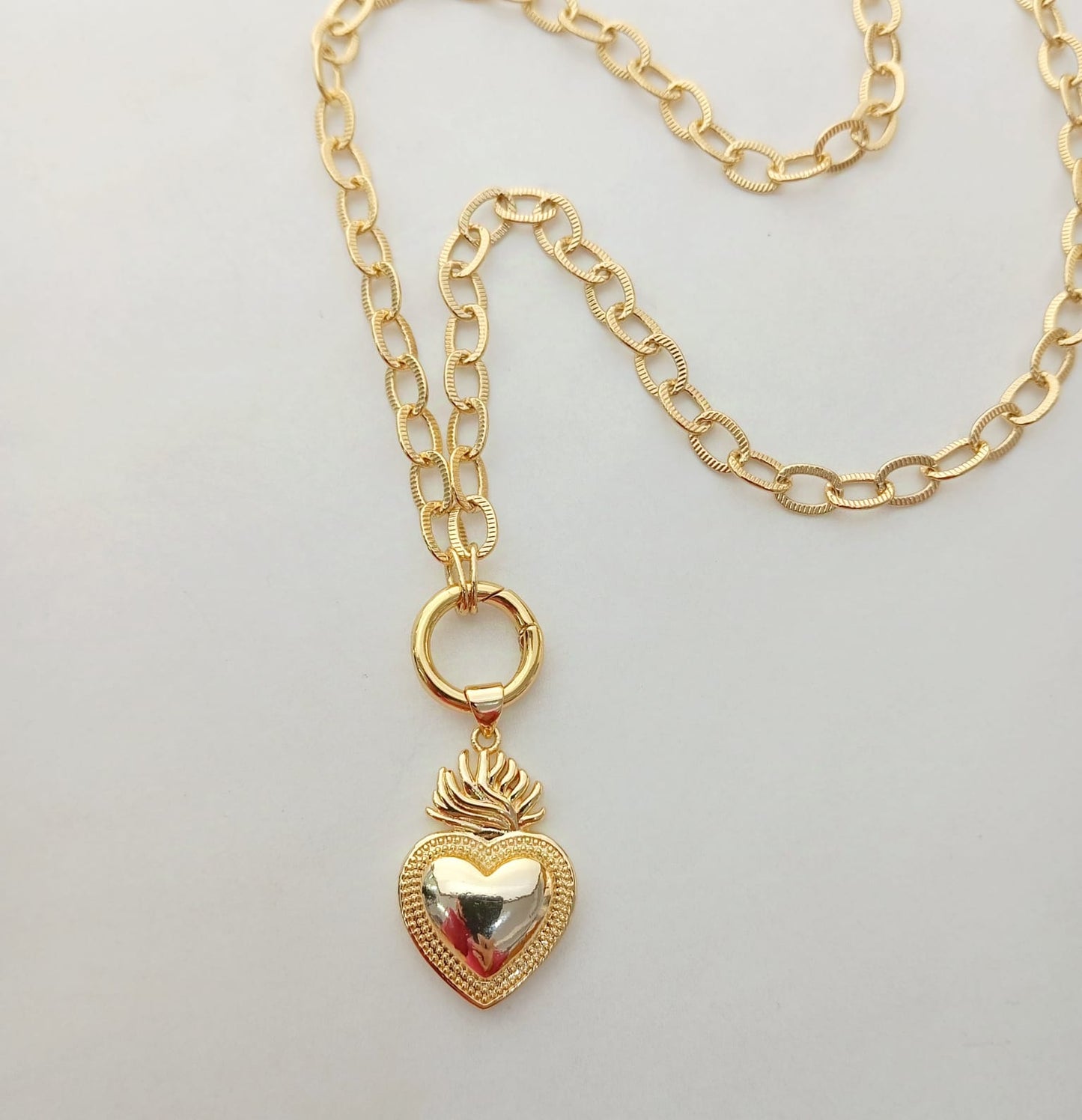 Collar Bañado Oro Colgante Corazon detende 60cm