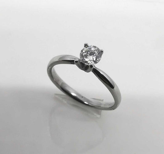 Anillo Acero inoxidable Solitario Plateado Corte Princesa Chico