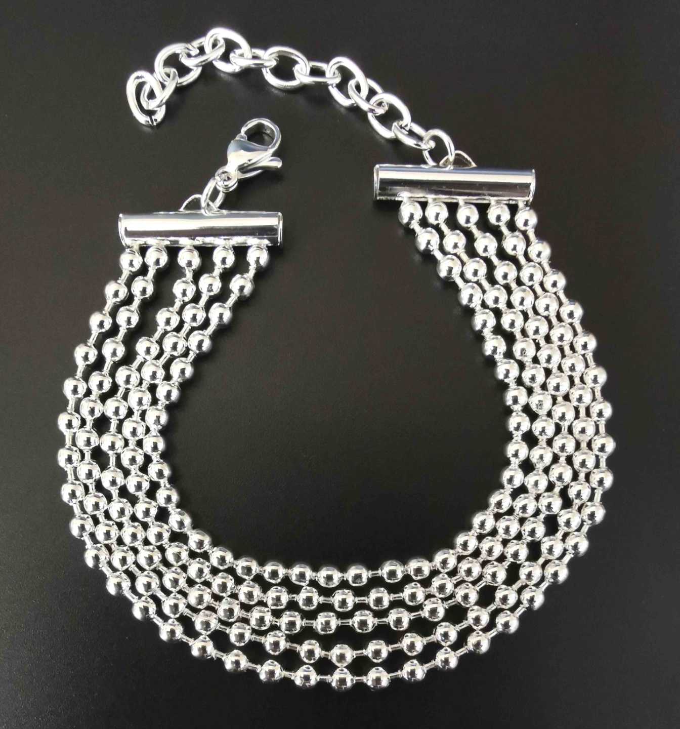 Pulsera Plateada 5 Lineas Pelotitas Pequeños