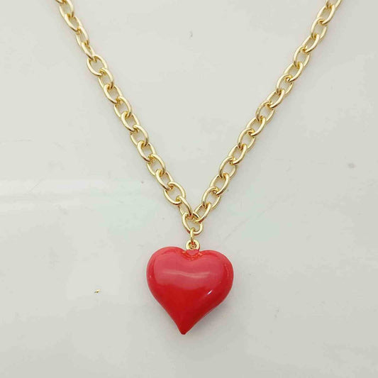Collar Bañado En Oro Colgante Corazon Rojo 45+5cm 