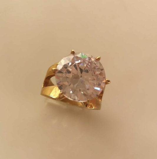 Anillo Acero inoxidable Dororado Solitario Gigante