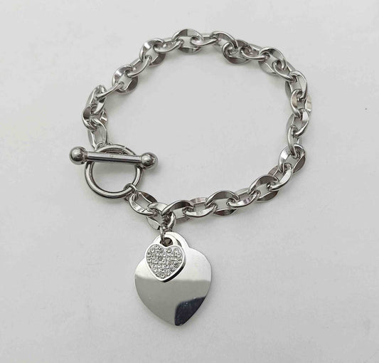 Pulsera Plateado Eslabon Colg. Corazon
