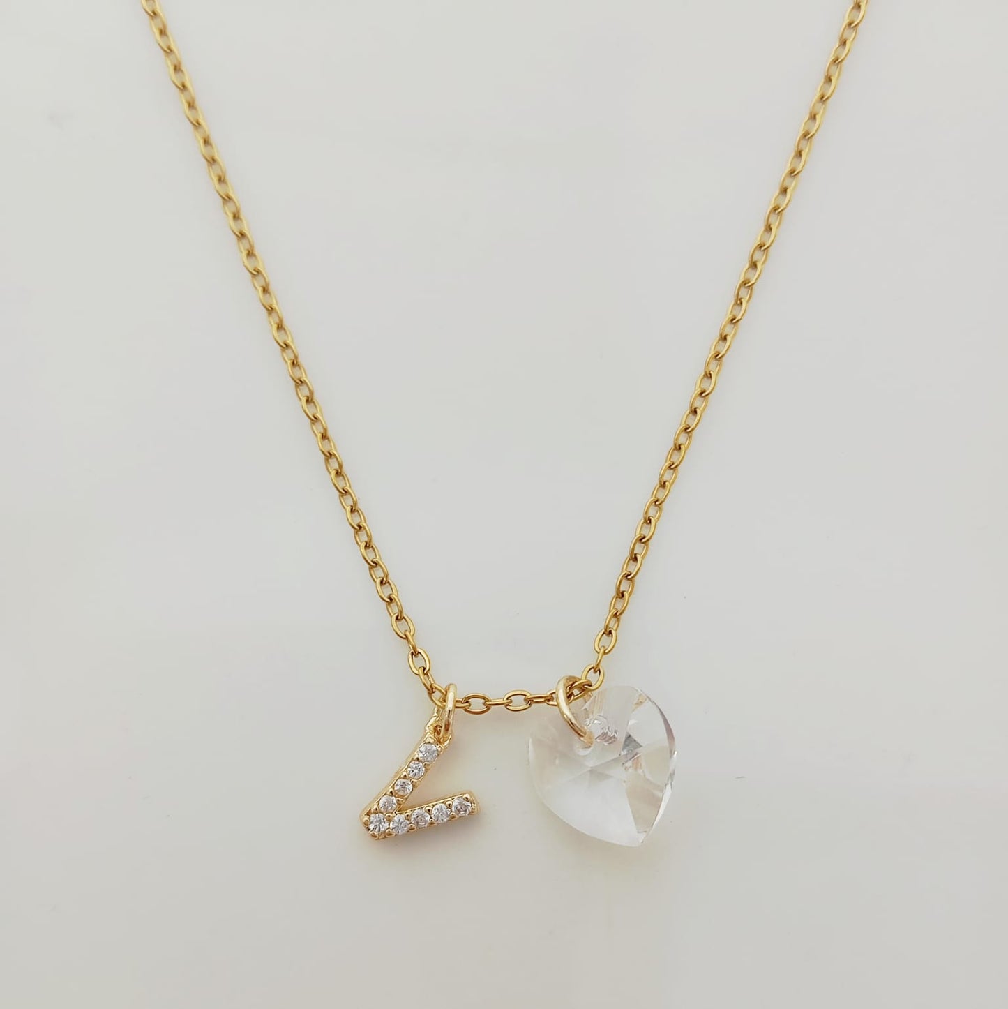 Collar Acero Quirurgico Dorado Colgante Letra Circones y Cristal Corazon 45cm