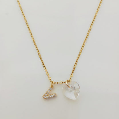 Collar Acero Quirurgico Dorado Colgante Letra Circones y Cristal Corazon 45cm