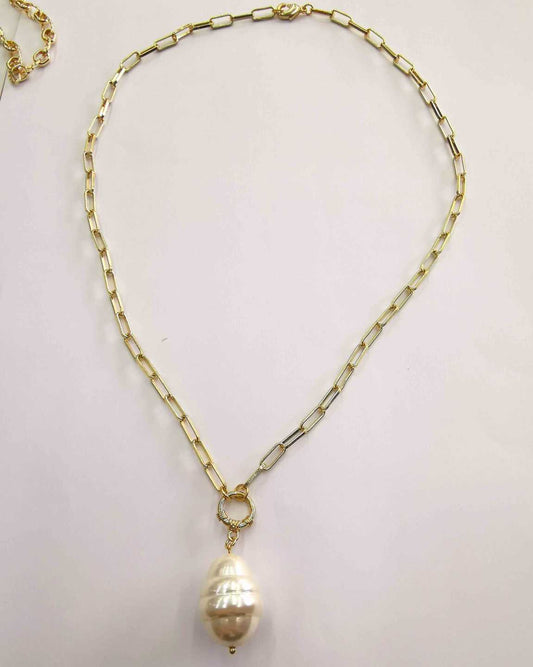 Collar Bañado Oro Colgante Perla Mayorca Grande