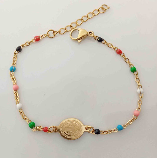 Pulsera Dorado San Benido Cadena Plastica Colores