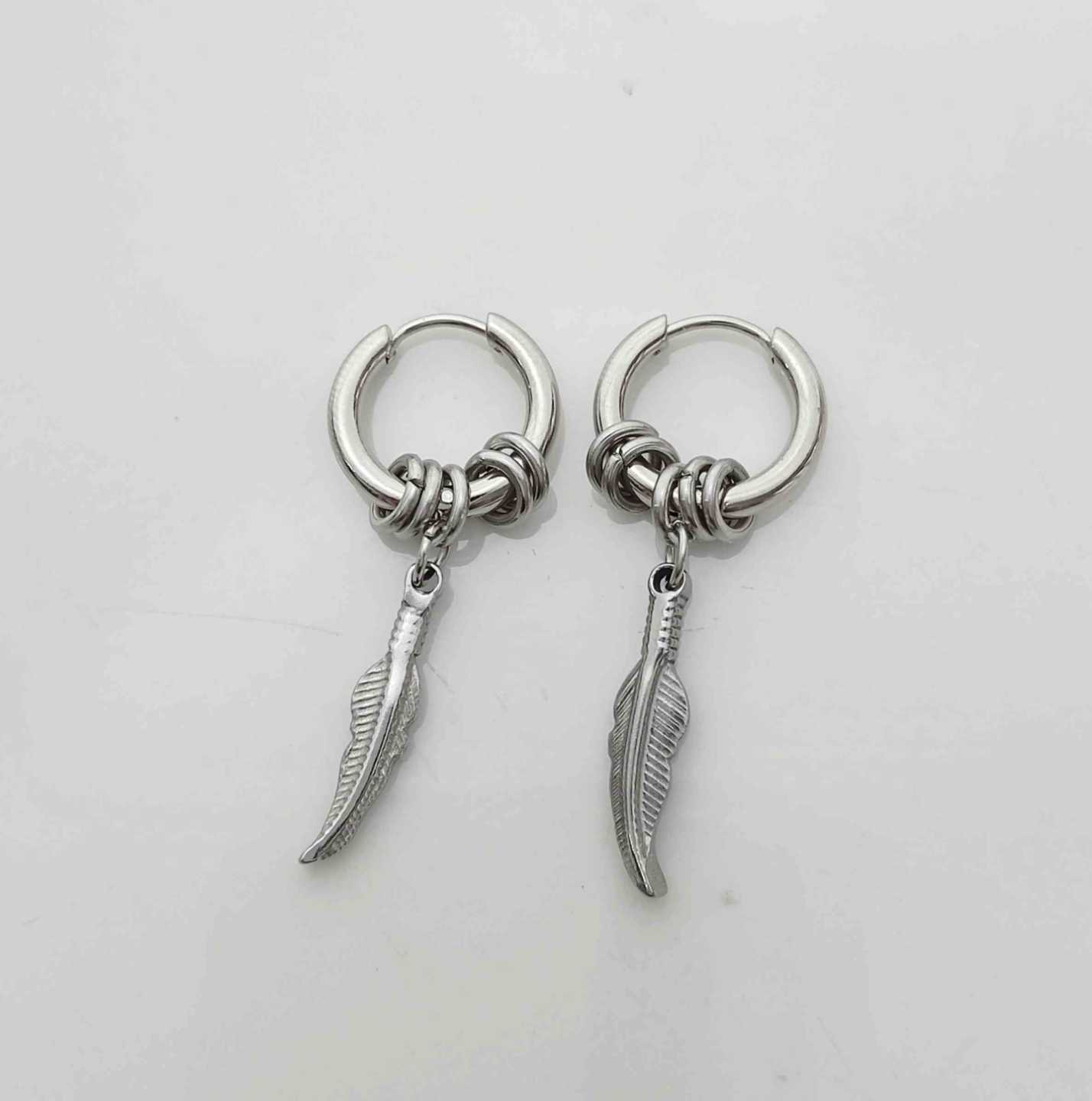 Aro Plateado Argolla 18mm Colgante Hoja y Argollas