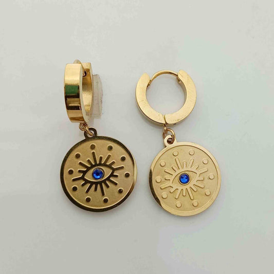 Aro Dorado Argolla Colgante Ojo Turco Azul