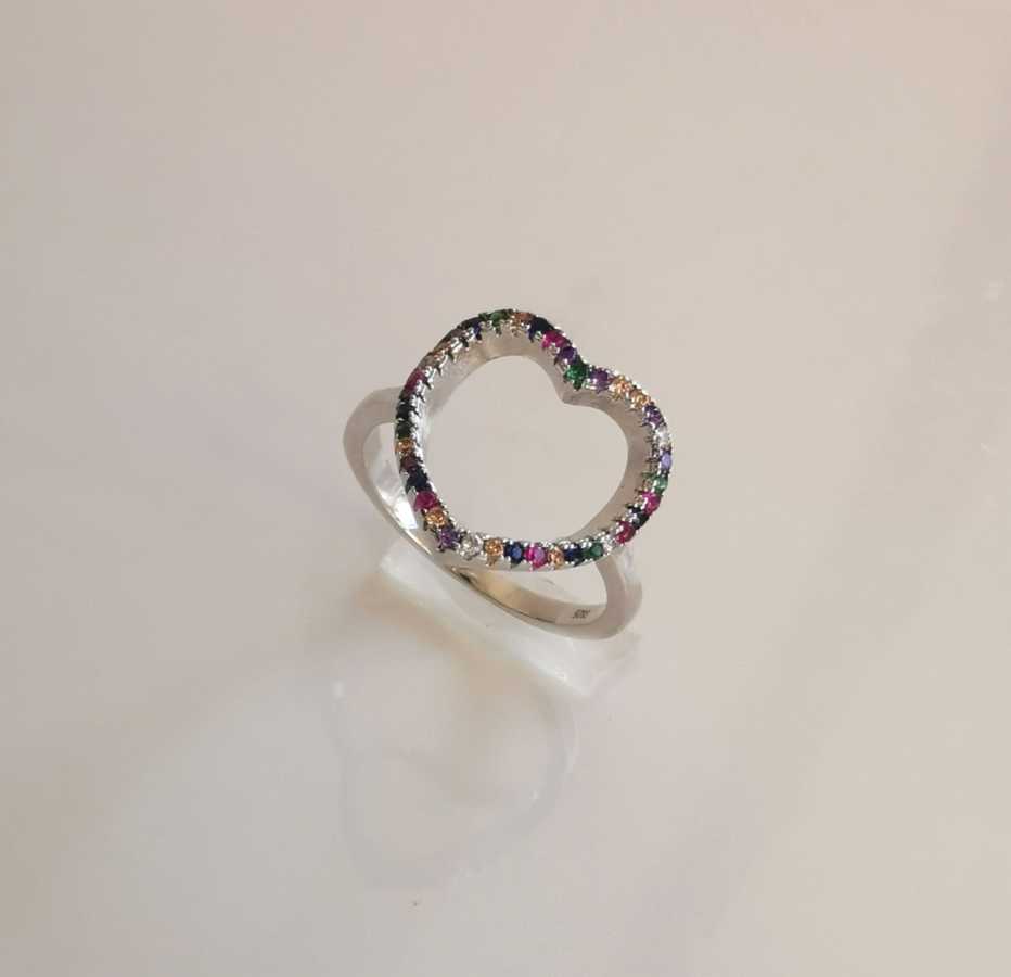 Anillo Plata925 Corazon Hueco Circones Colores