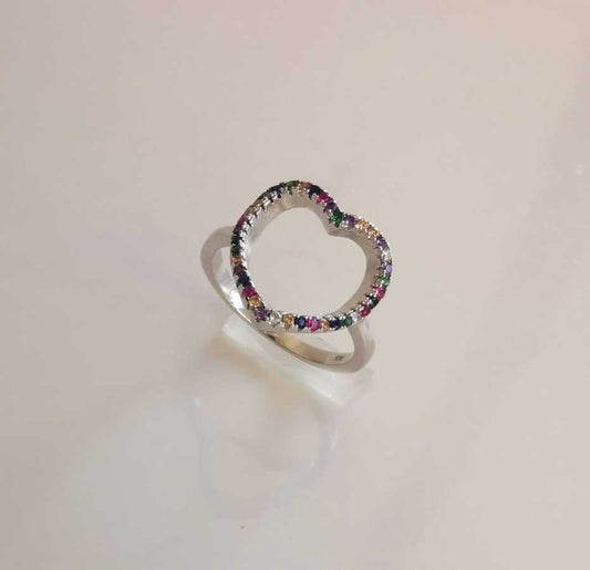 Anillo Plata925 Corazon Hueco Circones Colores