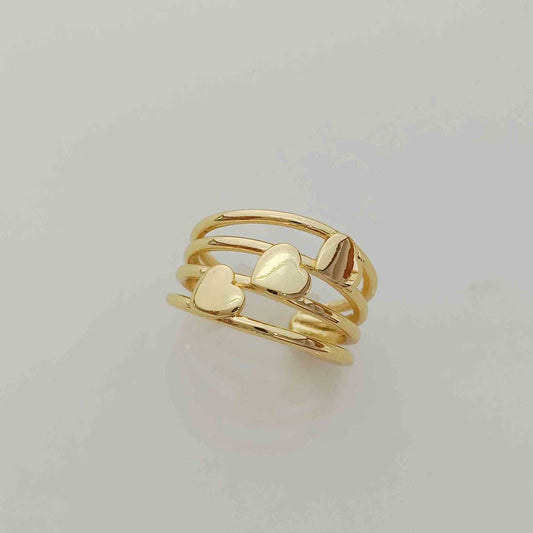Anillo Bañado Oro Corazon en 4 Lineas Ajustable