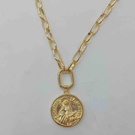 Collar Bañado En Oro Grueso Colgante Virgen 50cm 