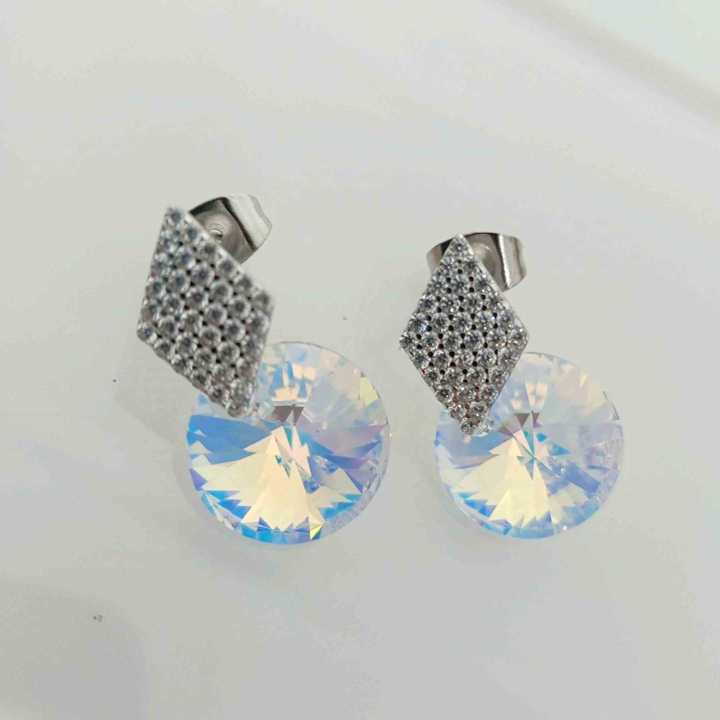 Aro Cancho Plata925 y Cristal Swarovski Elements Redondo Plano Tornasol 12mm