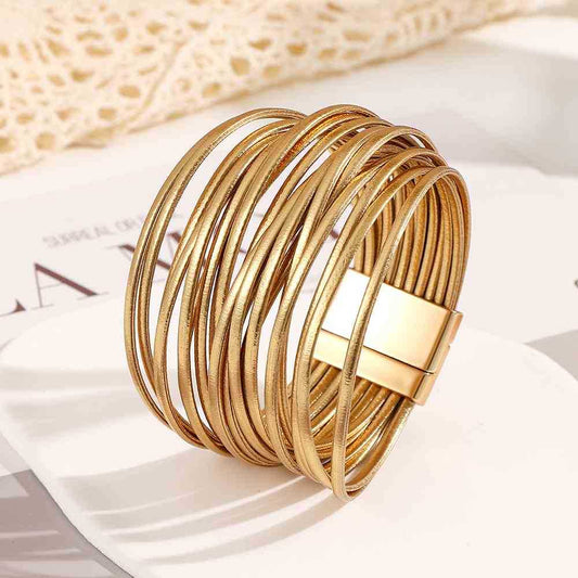 Pulsera Dorado Y Plateado Alto Lineas