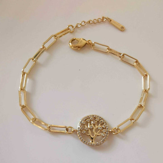 Pulsera Bañado en Oro18k Centro Arbol Circones Medio