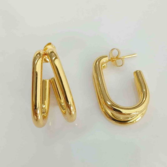 Aro de Acero Dorado Argolla 2 Lineas 24mm 