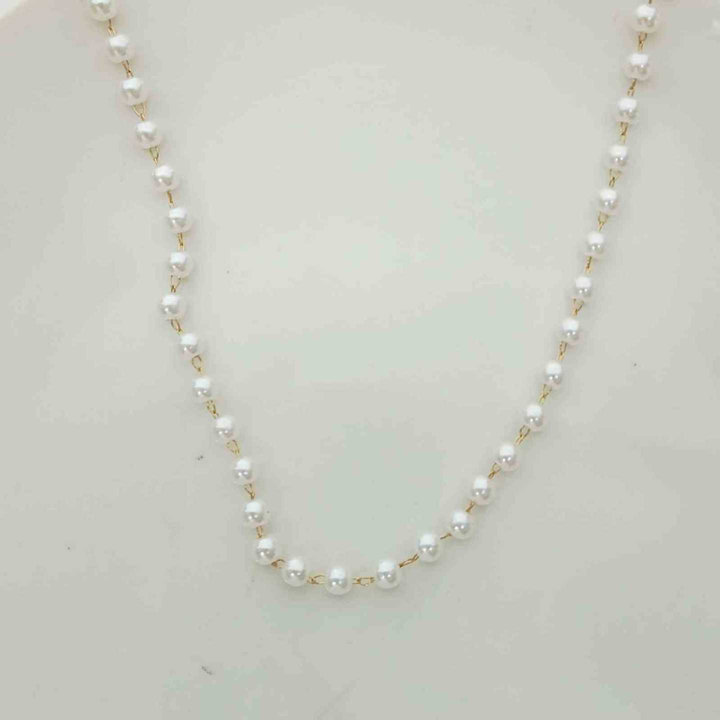 Collar de Acero Dorado Perla Imitacion 45+5cm