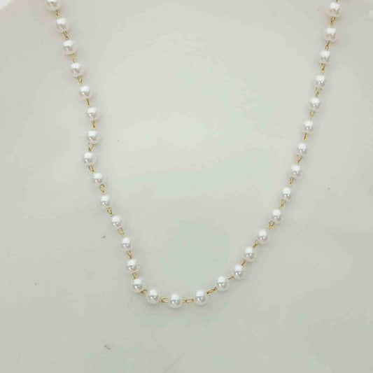 Collar de Acero Dorado Perla Imitacion 45+5cm