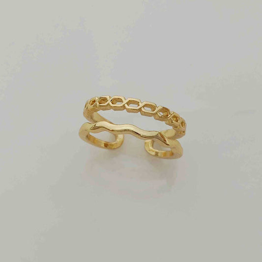 Anillo Bañado Oro 2 Formas Lineas Ajustable