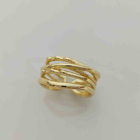 Anillo Bañado Oro Cruzado en Lineas Ajustable
